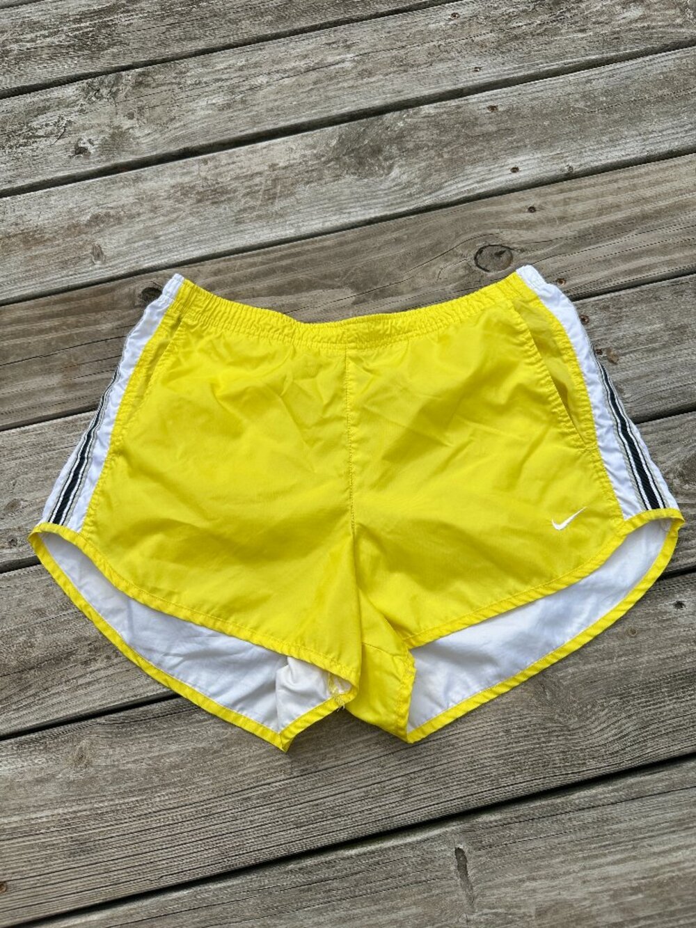 Vintage Nike Womens Running Shorts Large Y2K Neon Yellow Retro High Rise
